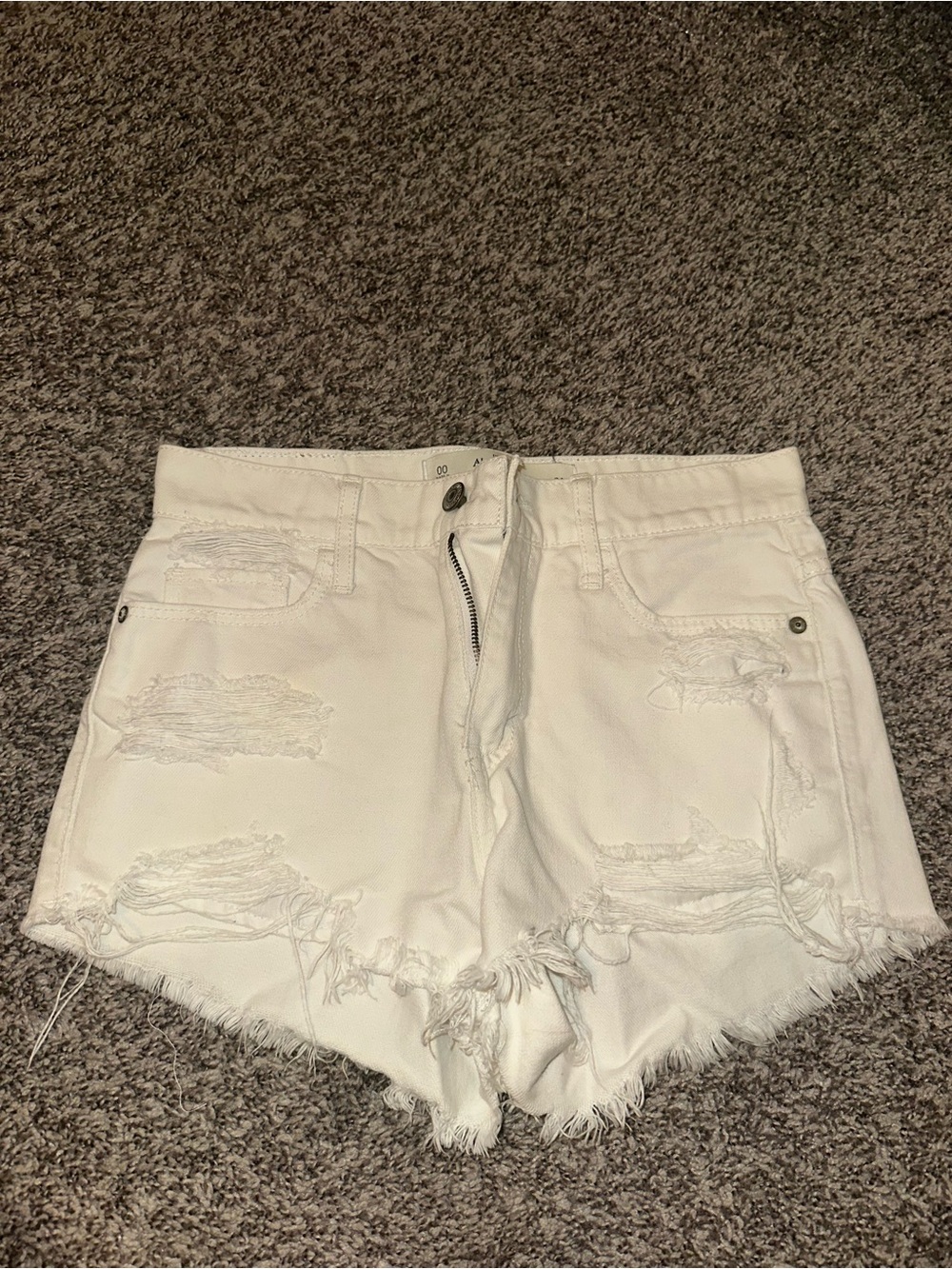 Abercrombie & Fitch White Distressed Denim Shorts